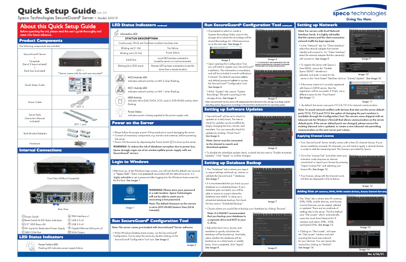 Page 1 de la notice Guide de démarrage rapide Speco Technologies SG319