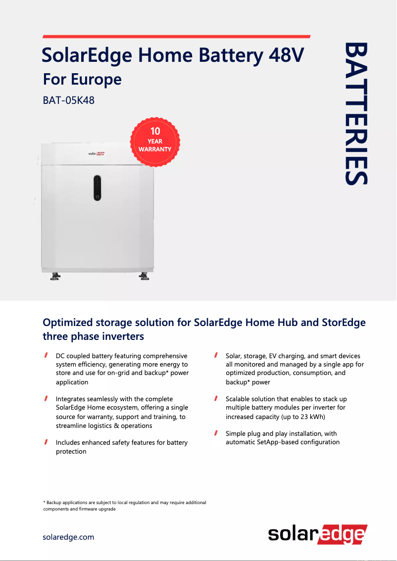 Page n°1 - Fiche technique SolarEdge IAC-RBAT-5KCBAT-01