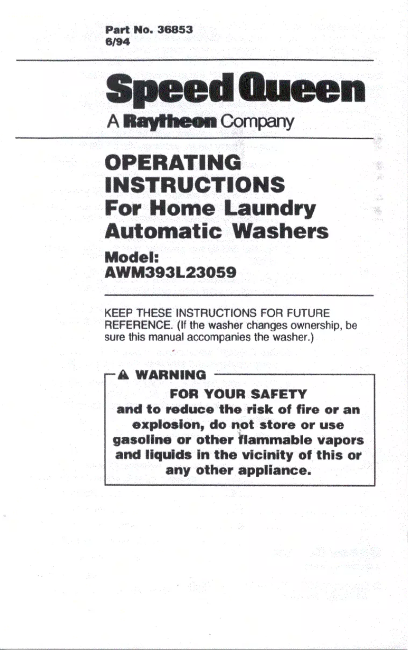 Página 1 del manual Manual de usuario Speed Queen AWM393W2