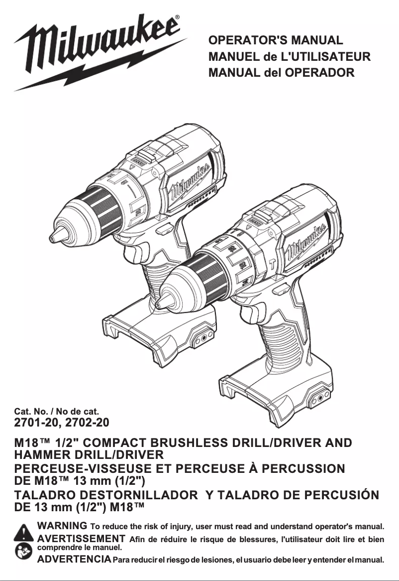 Page n°1 - Manuel utilisateur Milwaukee M18 2702-20