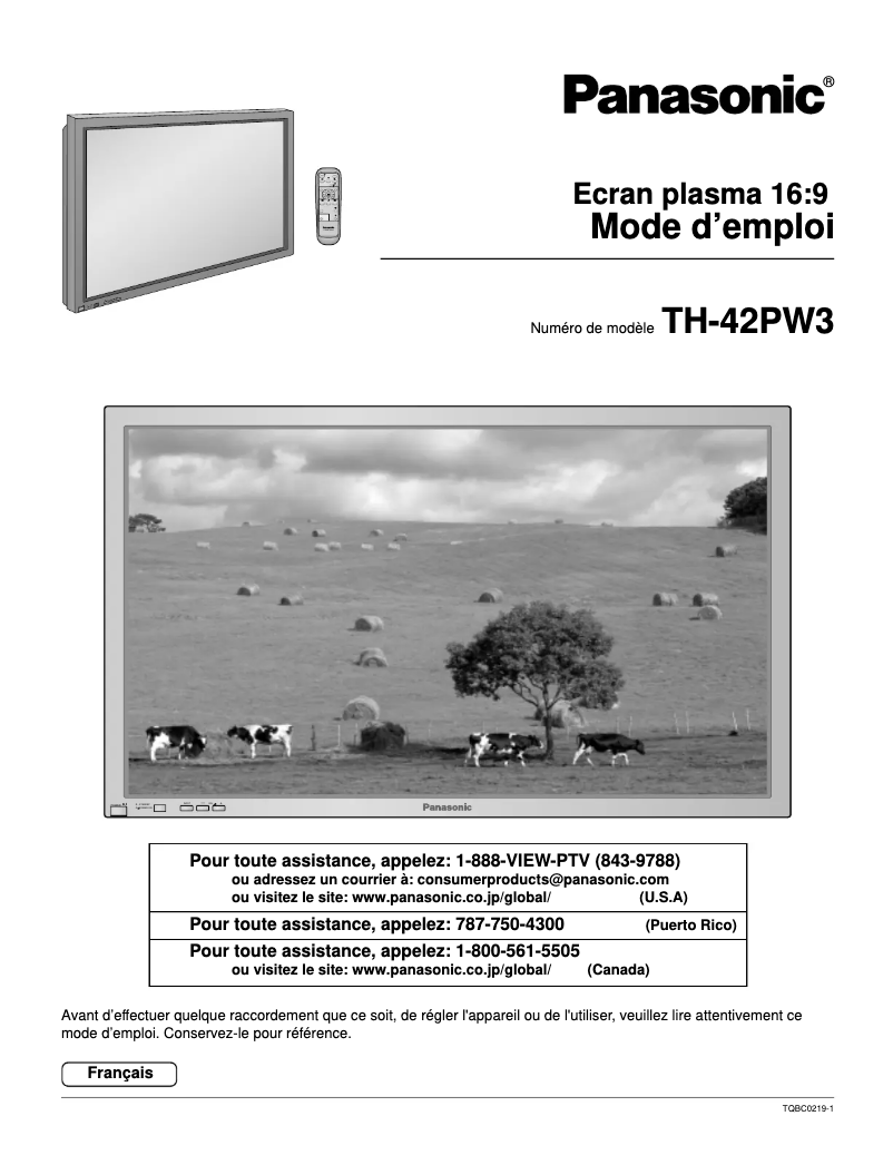 Page 1 de la notice Manuel utilisateur Panasonic TH-42PW3U