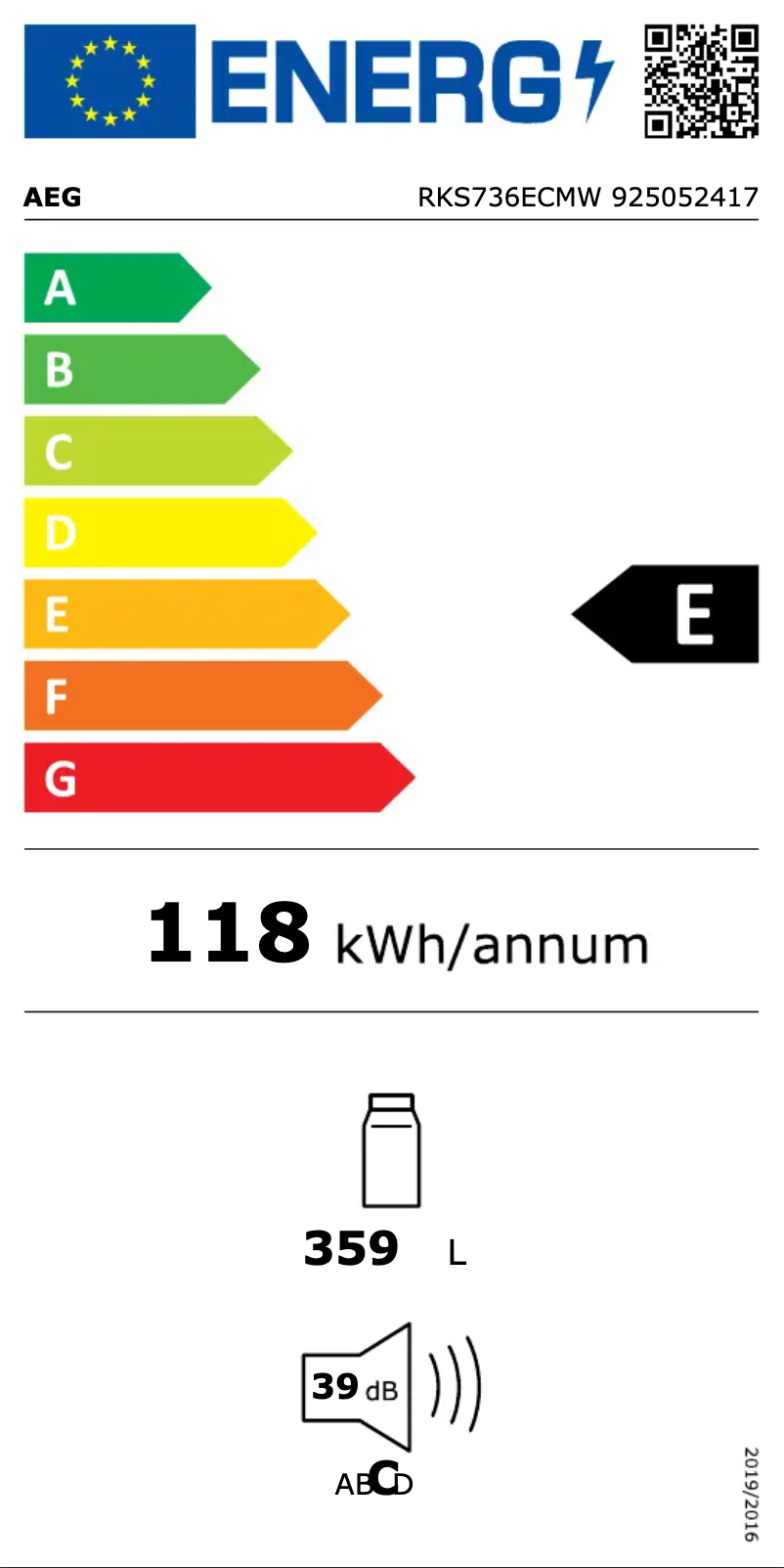 Page n°1 - Label énergétique AEG MultiFlow RKS736ECMW