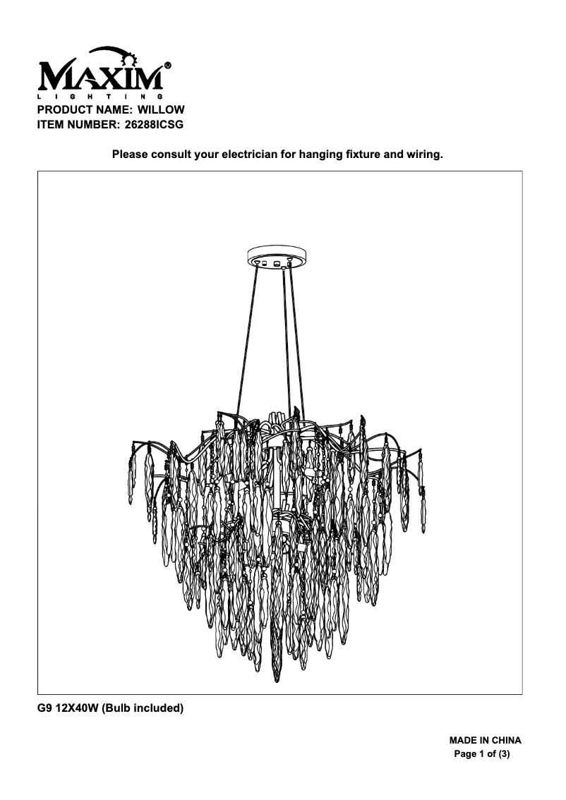 Page n°1 - Manuel utilisateur Maxim Willow 26288ICSG