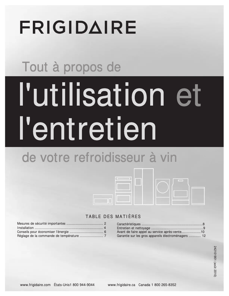 Page 1 de la notice Manuel utilisateur Frigidaire FFWC4222QS