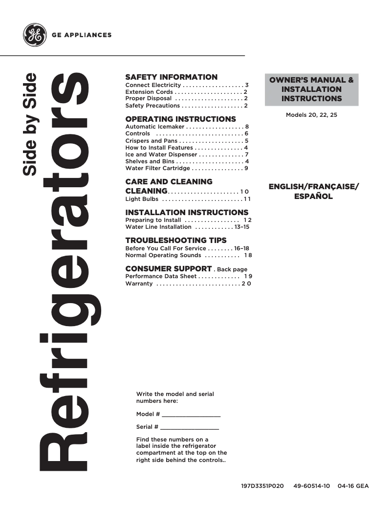 Page n°1 - Manuel utilisateur GE JT3800DHBB