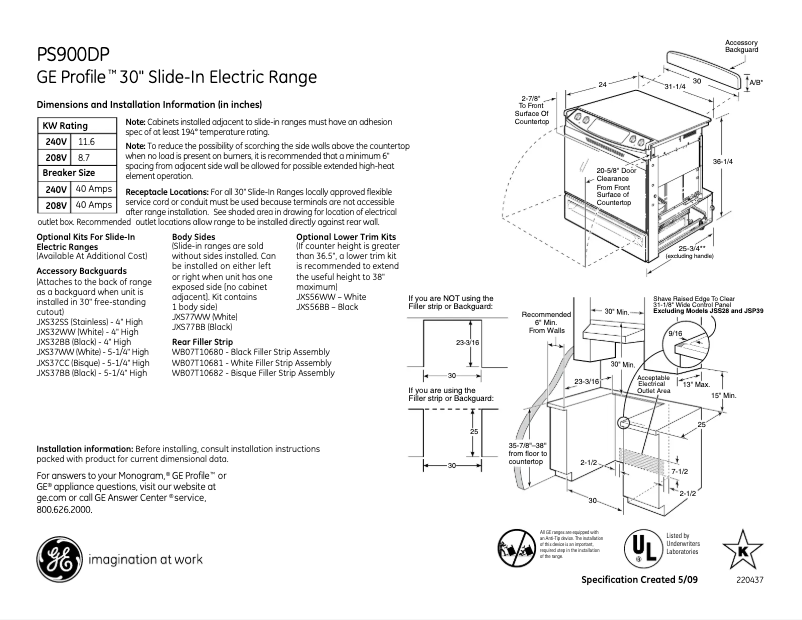 Page n°1 - Fiche technique GE Profile PS900DPBB