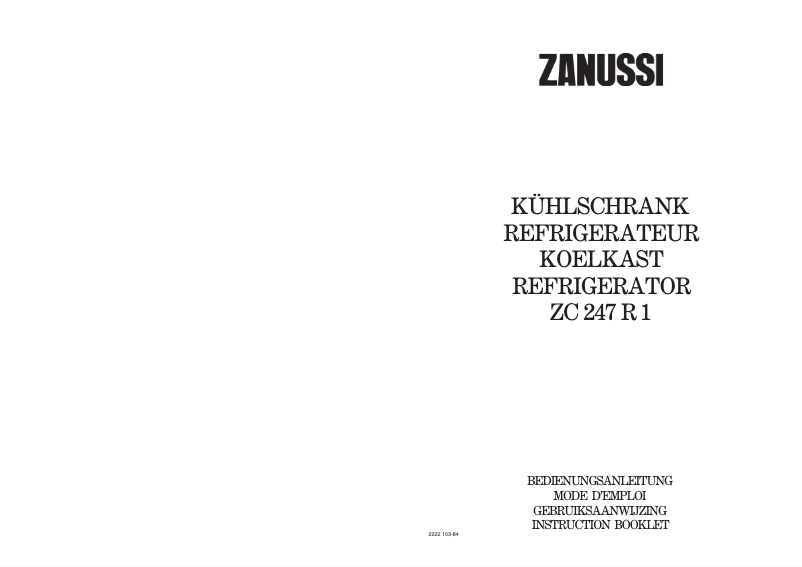 Page n°1 - Manuel utilisateur Zanussi ZC 247 r1