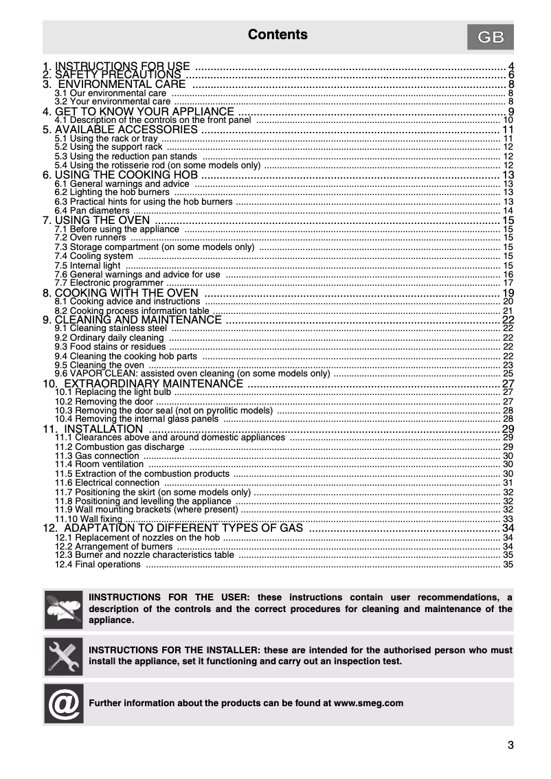 Page 1 de la notice Manuel utilisateur Smeg C7GMXA8