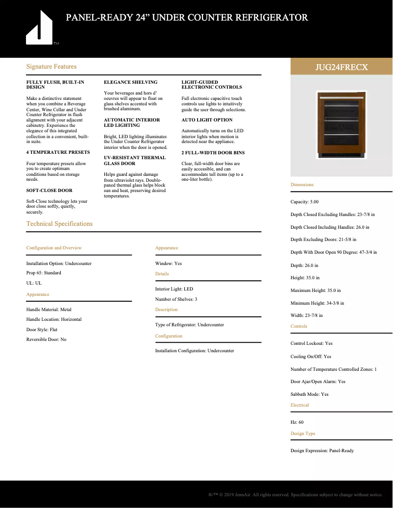 Page n°1 - Fiche technique JennAir JUG24FLECX