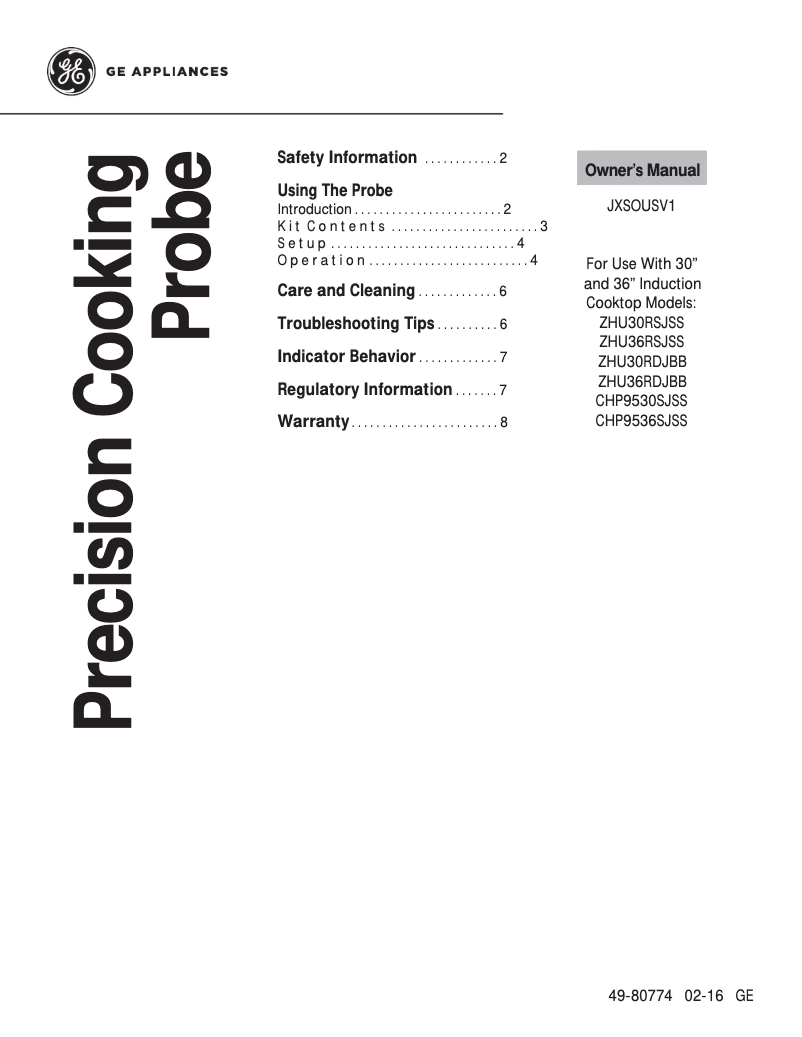 Page n°1 - Manuel d'utilisation et d'entretien GE JXSOUSV1