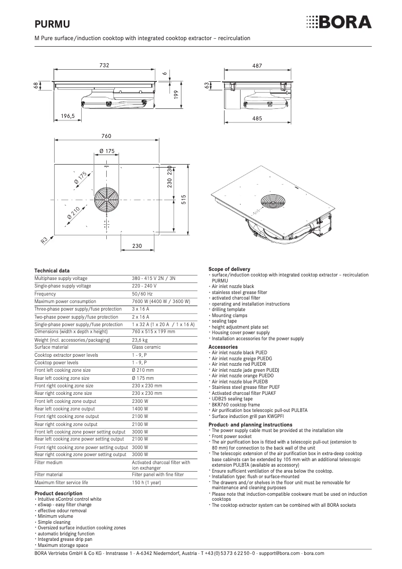 Page 1 de la notice Fiche technique BORA M Pure