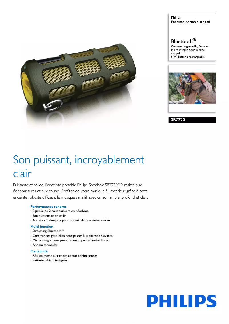 Page 1 de la notice Fiche technique Philips SB7220