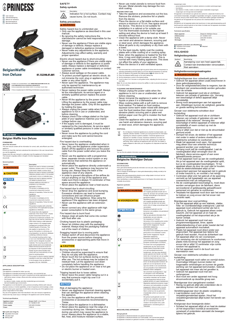 Page n°1 - Manuel utilisateur Princess Belgian Waffle Iron Deluxe 132398