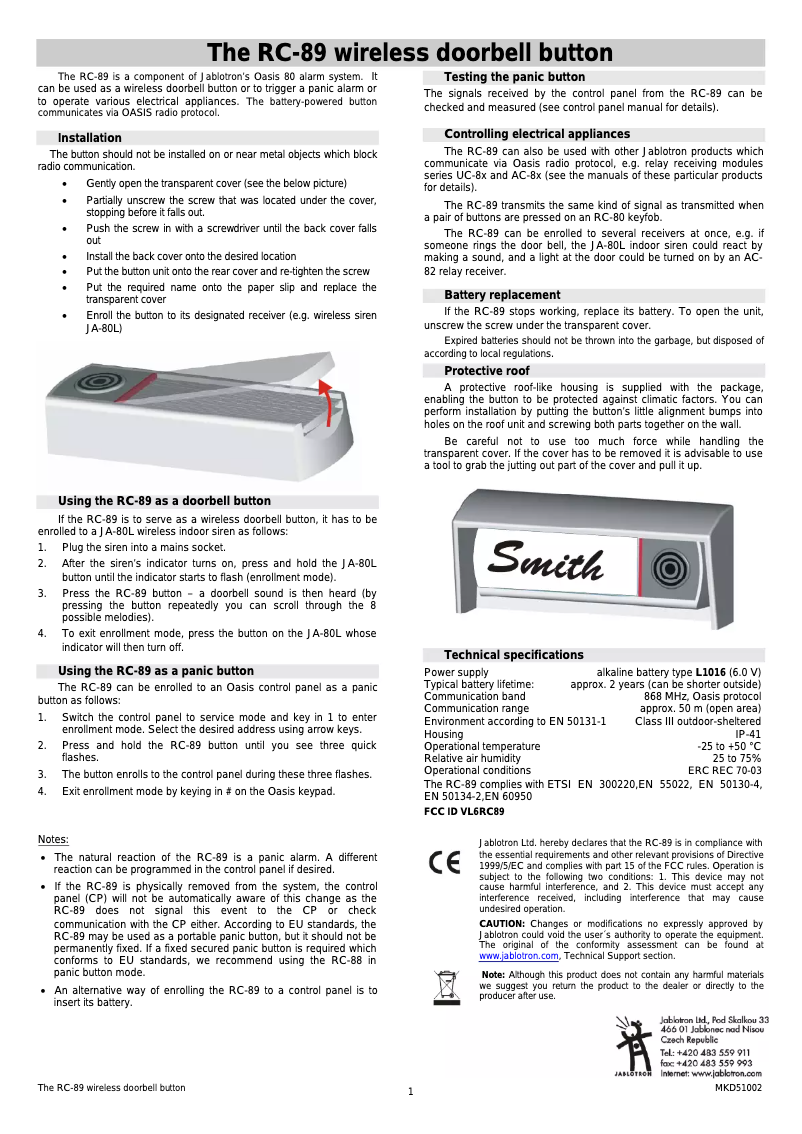 Page 1 de la notice Manuel utilisateur Joblotron RC-89