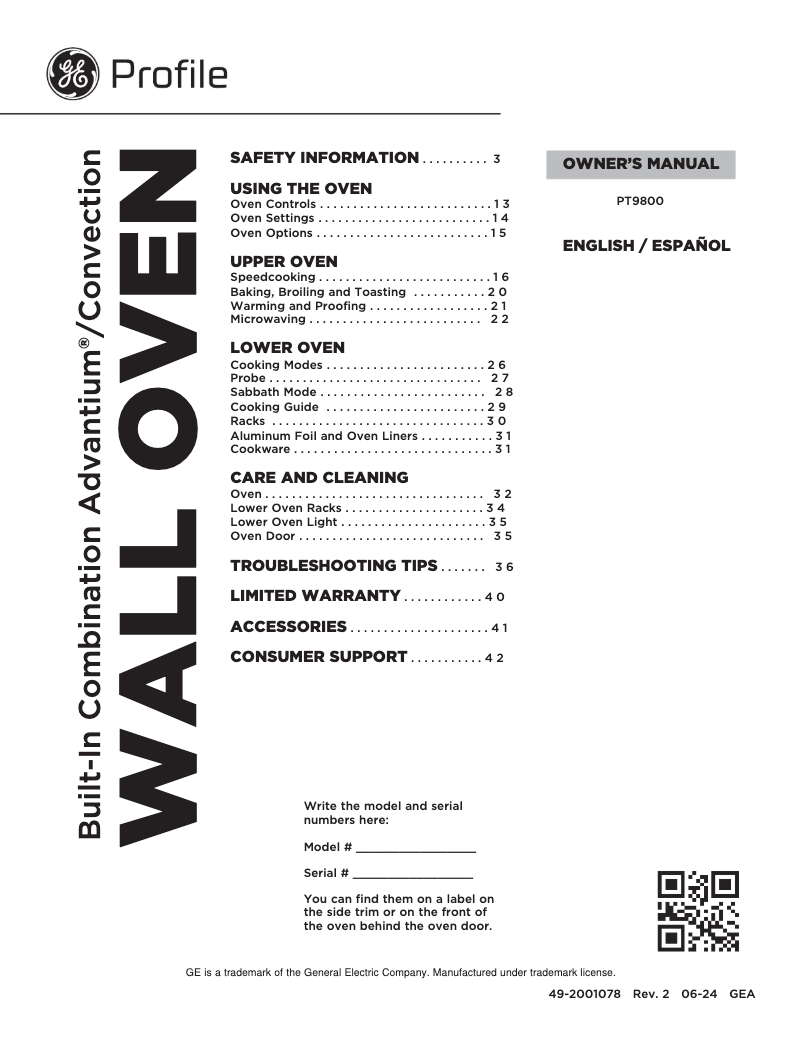 Page 1 de la notice Manuel d'utilisation et d'entretien GE Profile PT9800SHSS