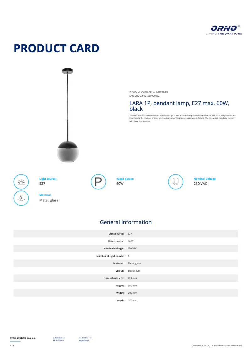 Image de la première page du manuel de l'appareil AD-LD-6216BE27S