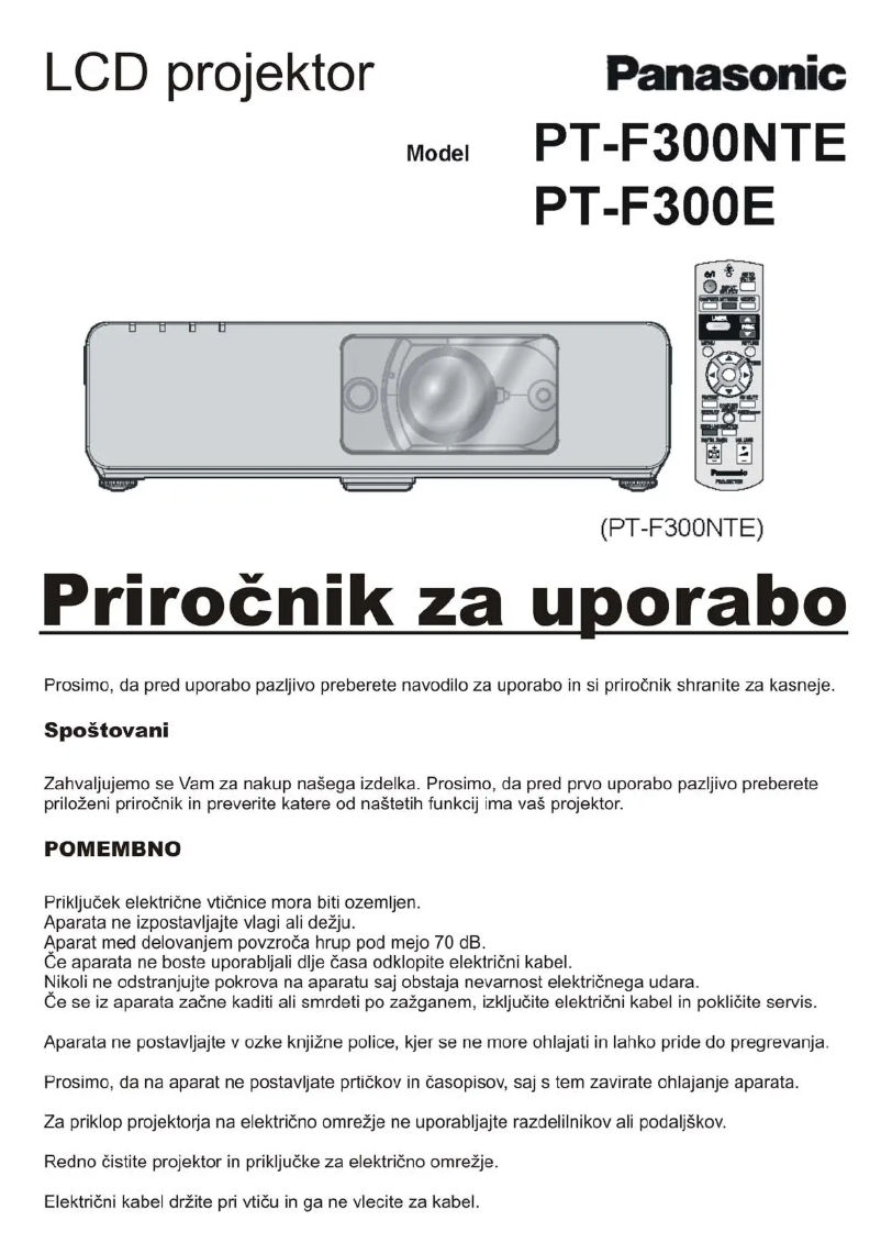 First page image of the manual for PT-F300NTE