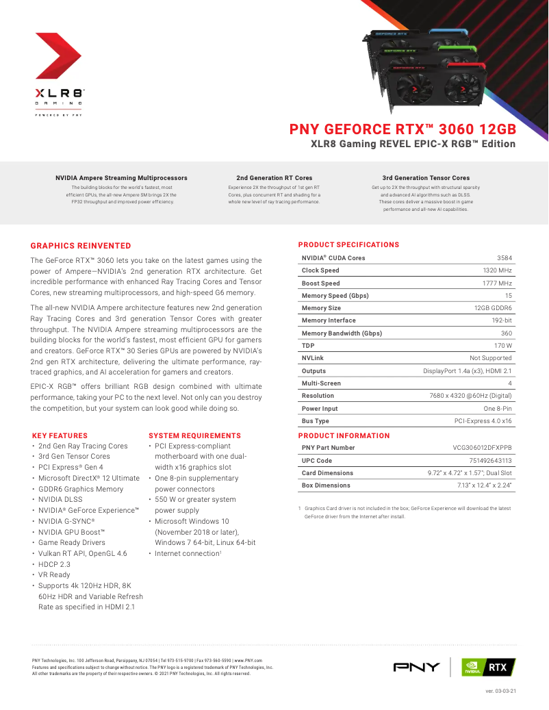 Page 1 de la notice Manuel utilisateur PNY GeForce RTX 3060
