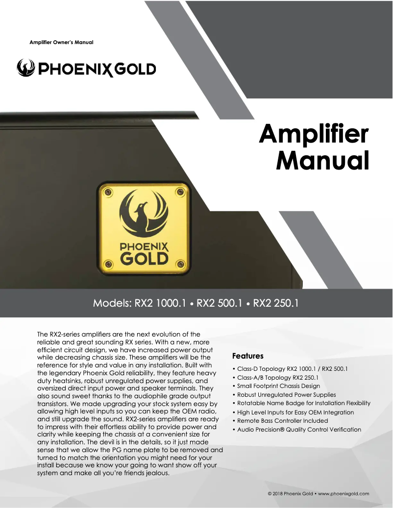 Page 1 de la notice Manuel utilisateur Phoenix Gold RX2250.1