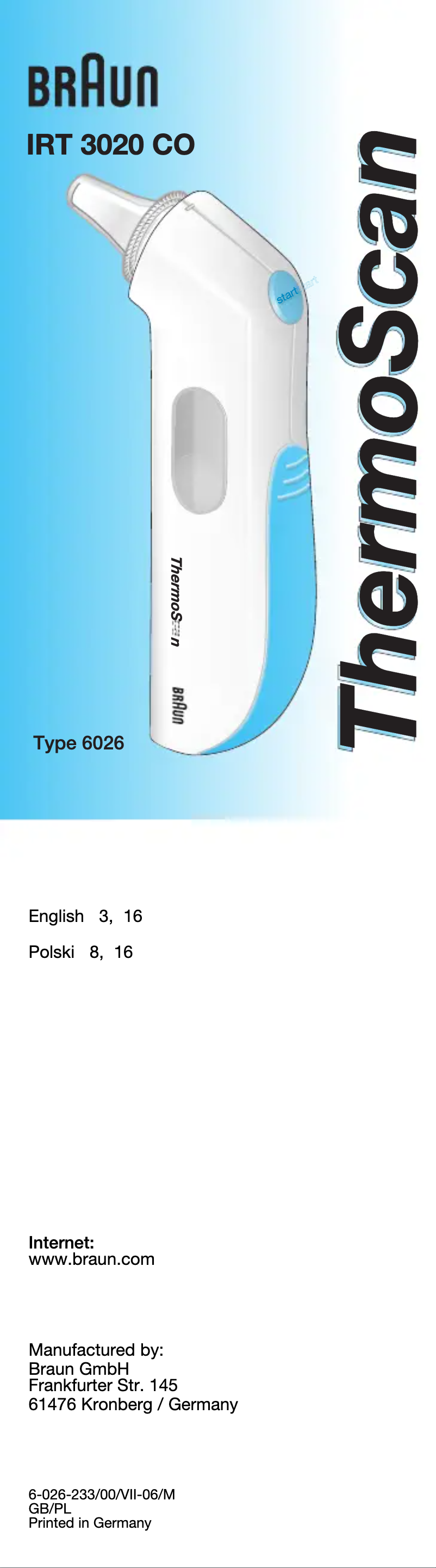 Page n°1 - Manuel utilisateur Braun ThermoScan 6026