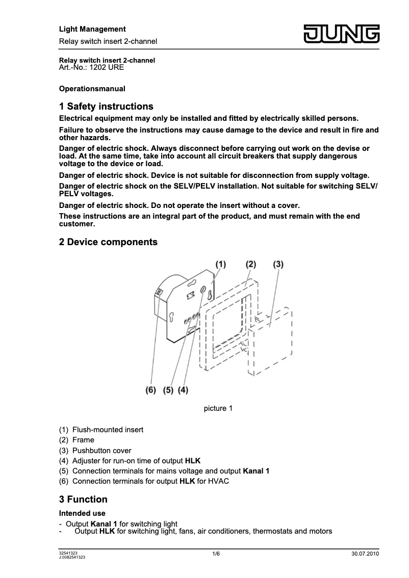 Page 1 de la notice Manuel utilisateur JUNG 1202URE