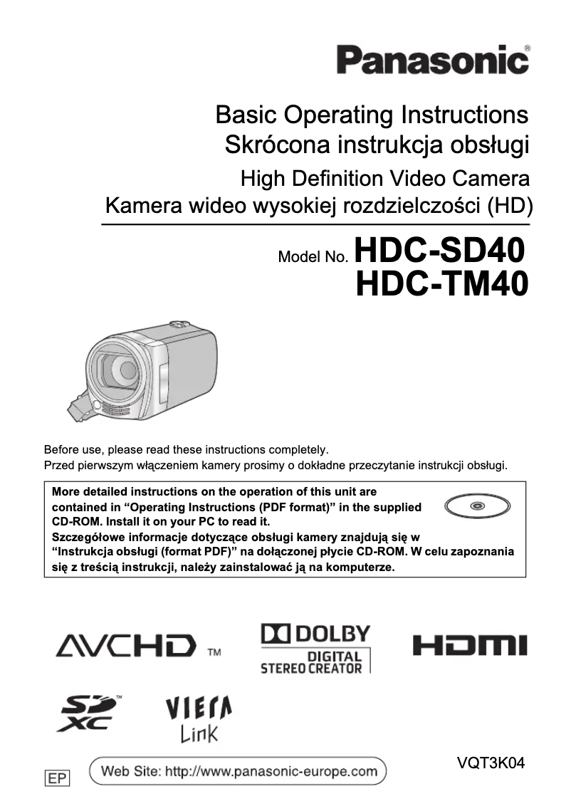 Page 1 de la notice Manuel utilisateur Panasonic HDC-SD40