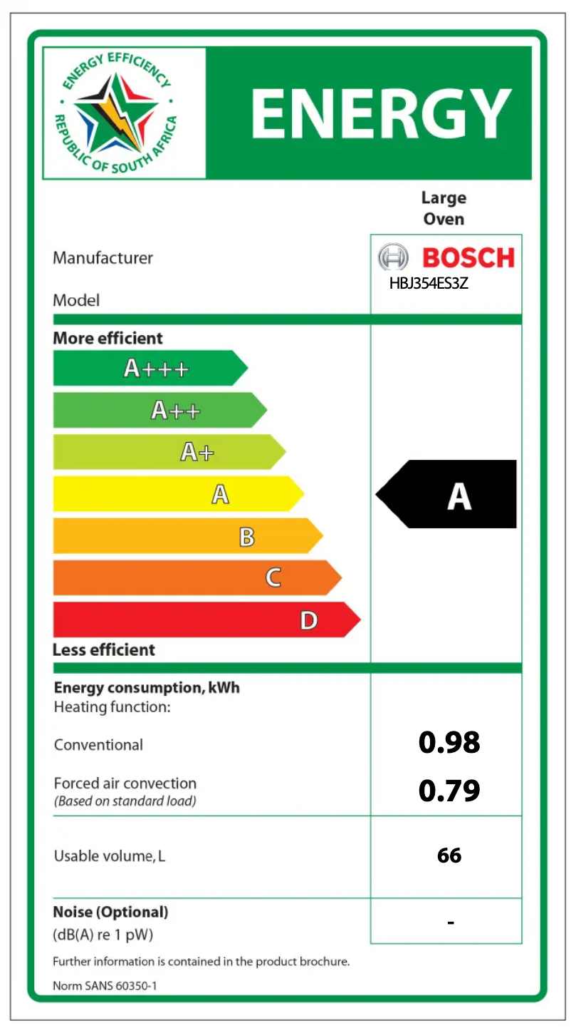 Page 1 de la notice Label énergétique Bosch HBJ354ES3Z