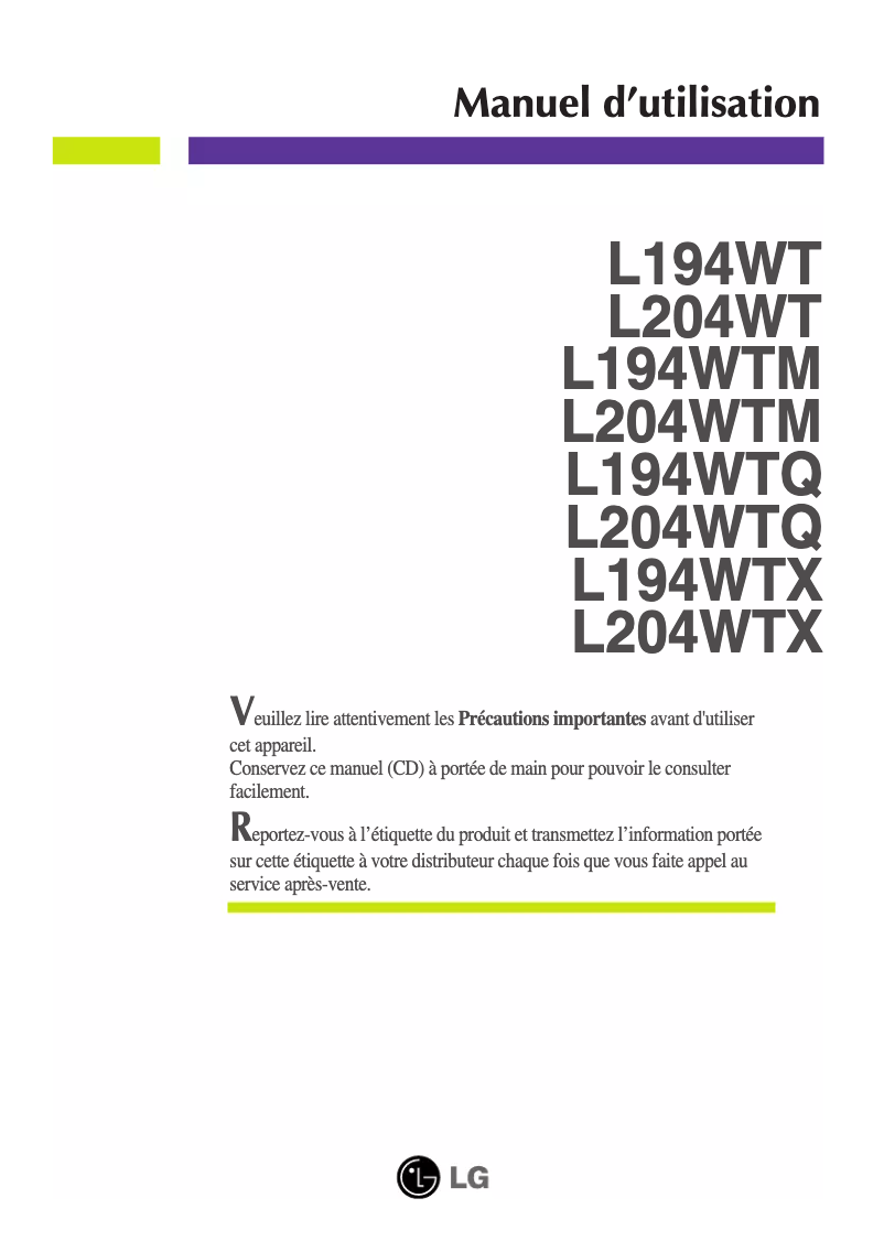 Imagen de la primera página del manual del dispositivo L204WT-SF