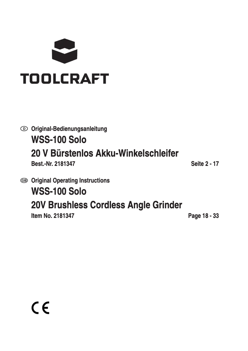 Page n°1 - Manuel utilisateur Toolcraft WSS-100 Solo