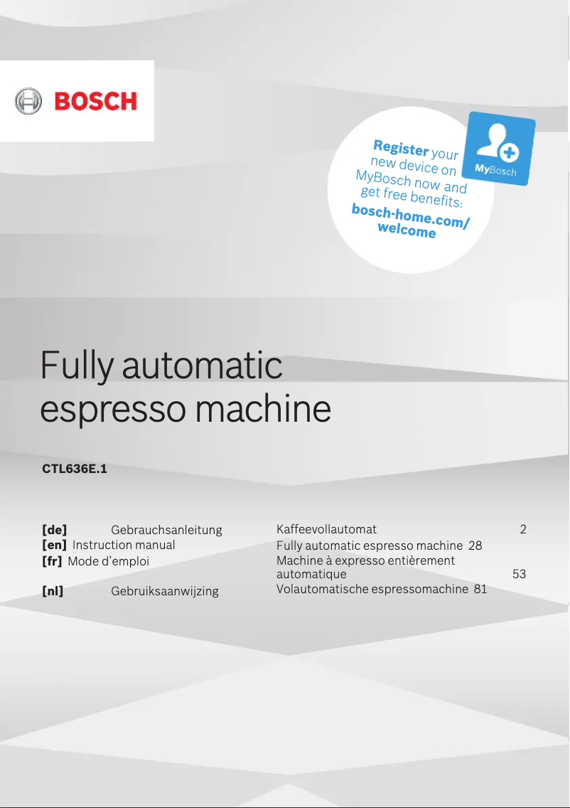Page n°1 - Manuel d'utilisation et d'entretien Bosch CTL636EB1