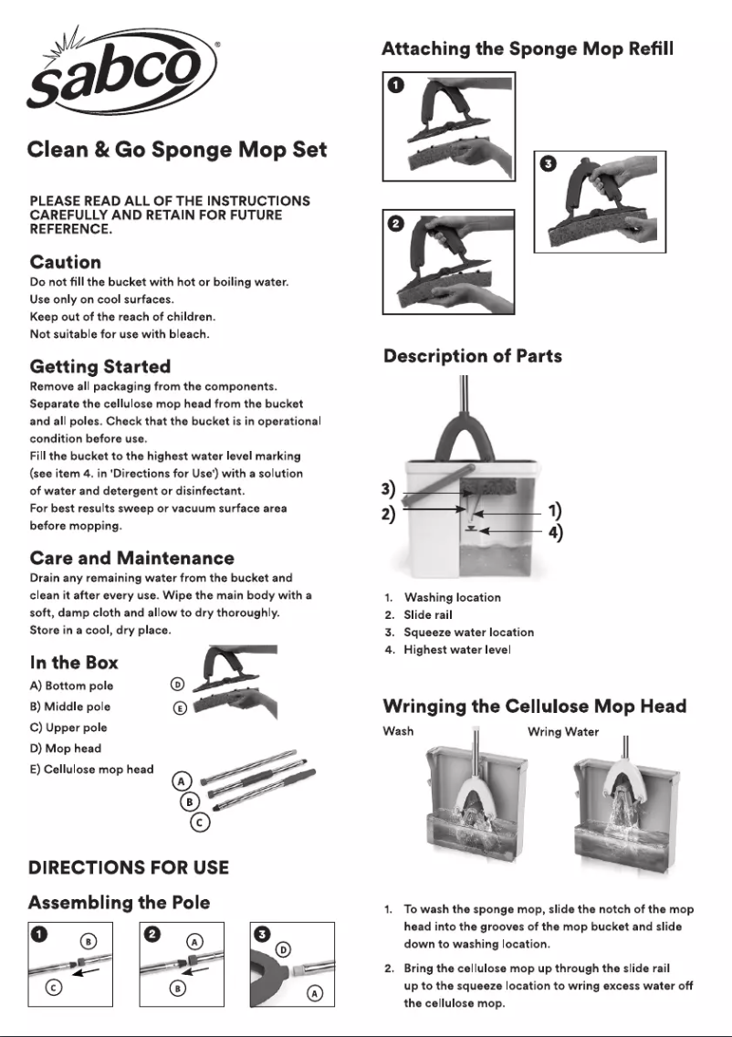 Page 1 de la notice Manuel utilisateur Sabco Clean & Go Sponge Mop Set