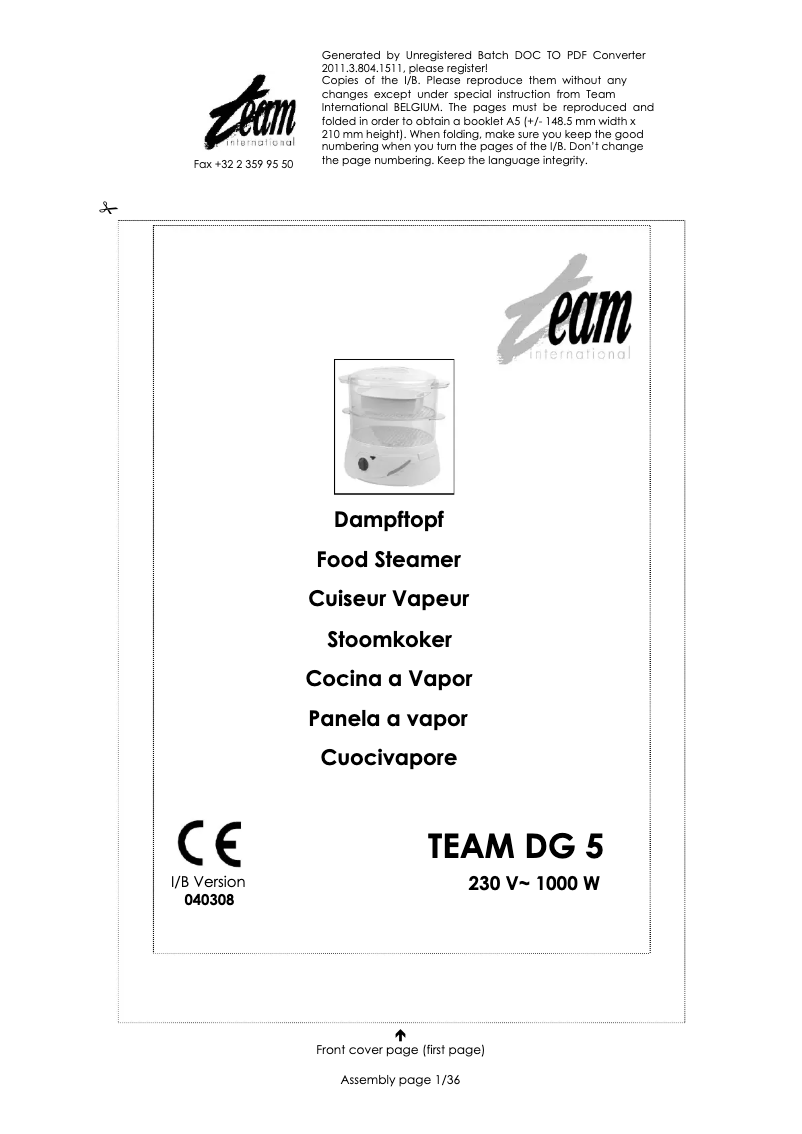 Image de la première page du manuel de l'appareil DG 5