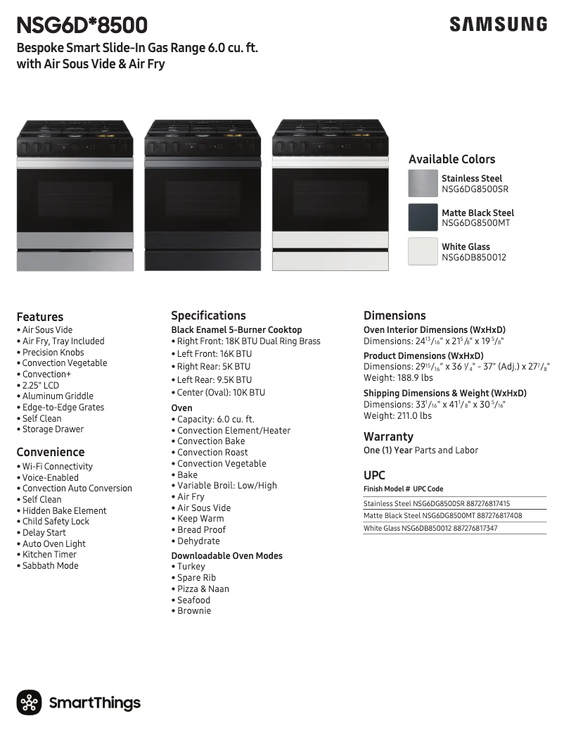 Page 1 de la notice Fiche technique Samsung NSG6DG8500SR