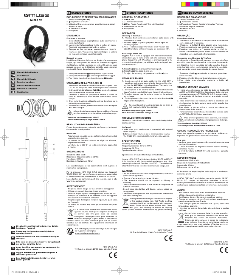 Page n°1 - Manuel utilisateur Muse M-220 CF