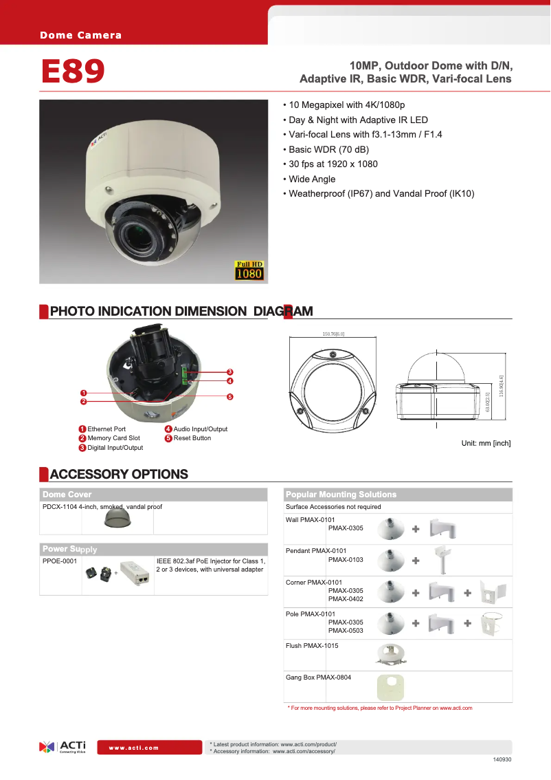 Page n°1 - Fiche technique ACTi E89