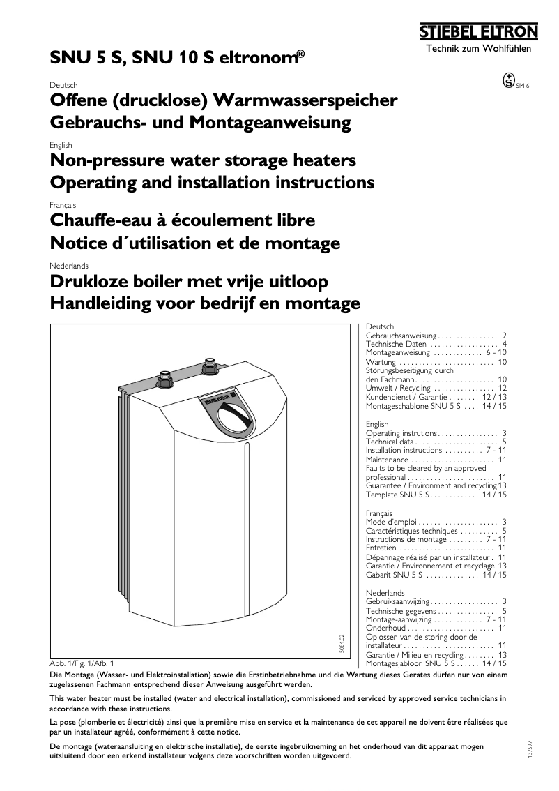 Page 1 de la notice Manuel utilisateur Stiebel Eltron SNU 5 S