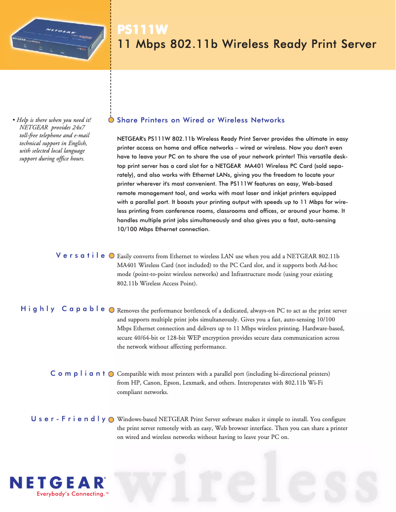 Page n°1 - Fiche technique Netgear PS111W