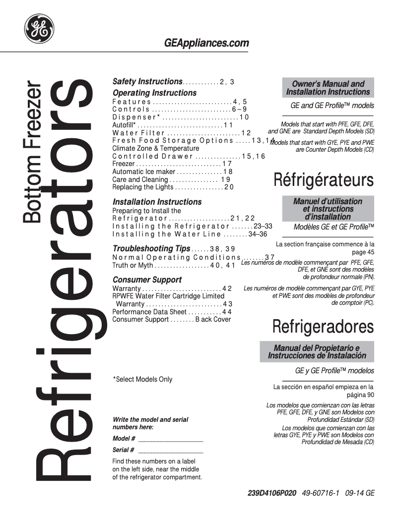 Página 1 del manual Manual de instrucciones GE GNE29GGHBB