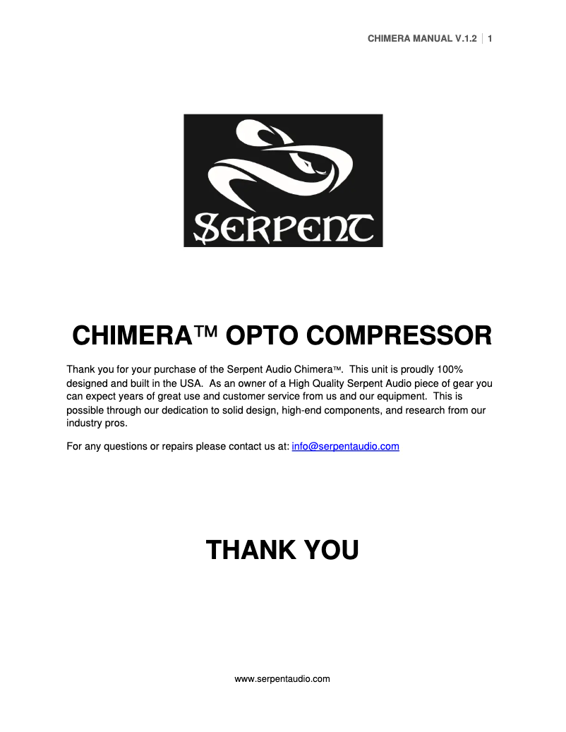 Page 1 de la notice Manuel utilisateur Serpent Chimera