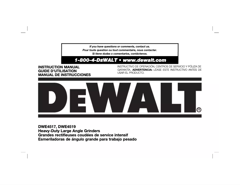 Page n°1 - Manuel utilisateur DeWalt DWE4517W