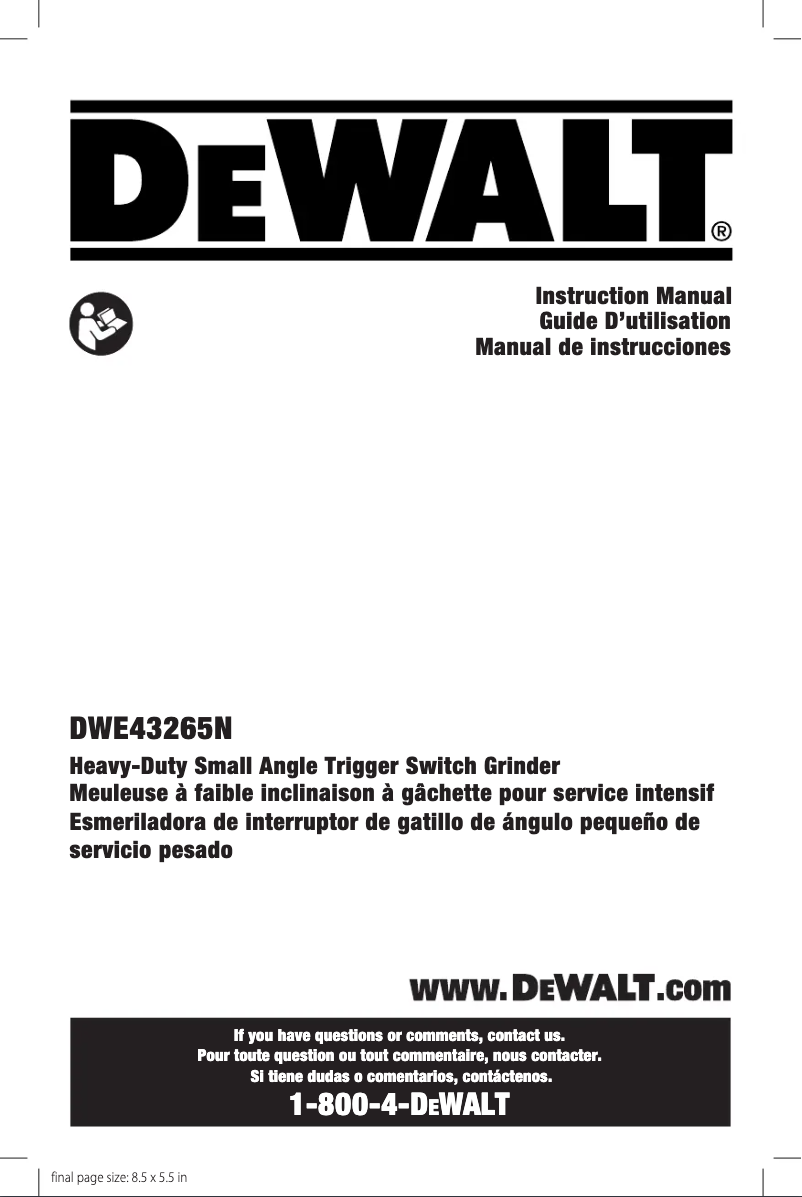 Page 1 de la notice Manuel utilisateur DeWalt DWE43265N