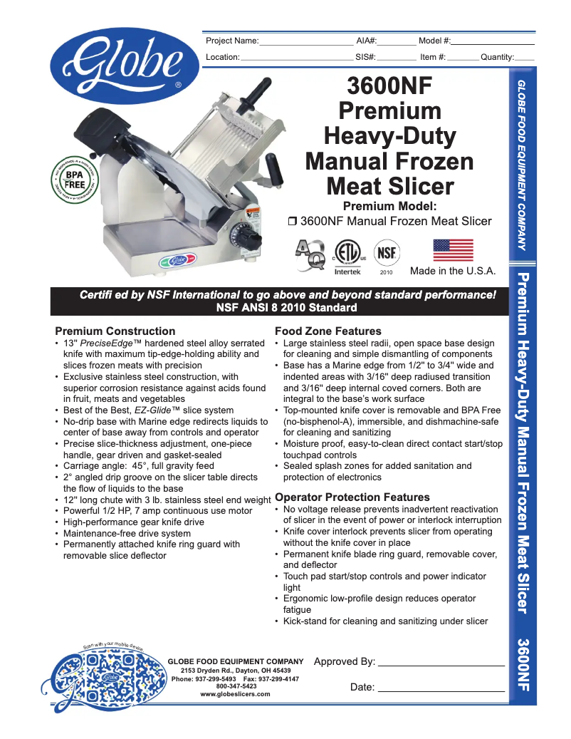 Page 1 de la notice Manuel utilisateur Globe 3600NF