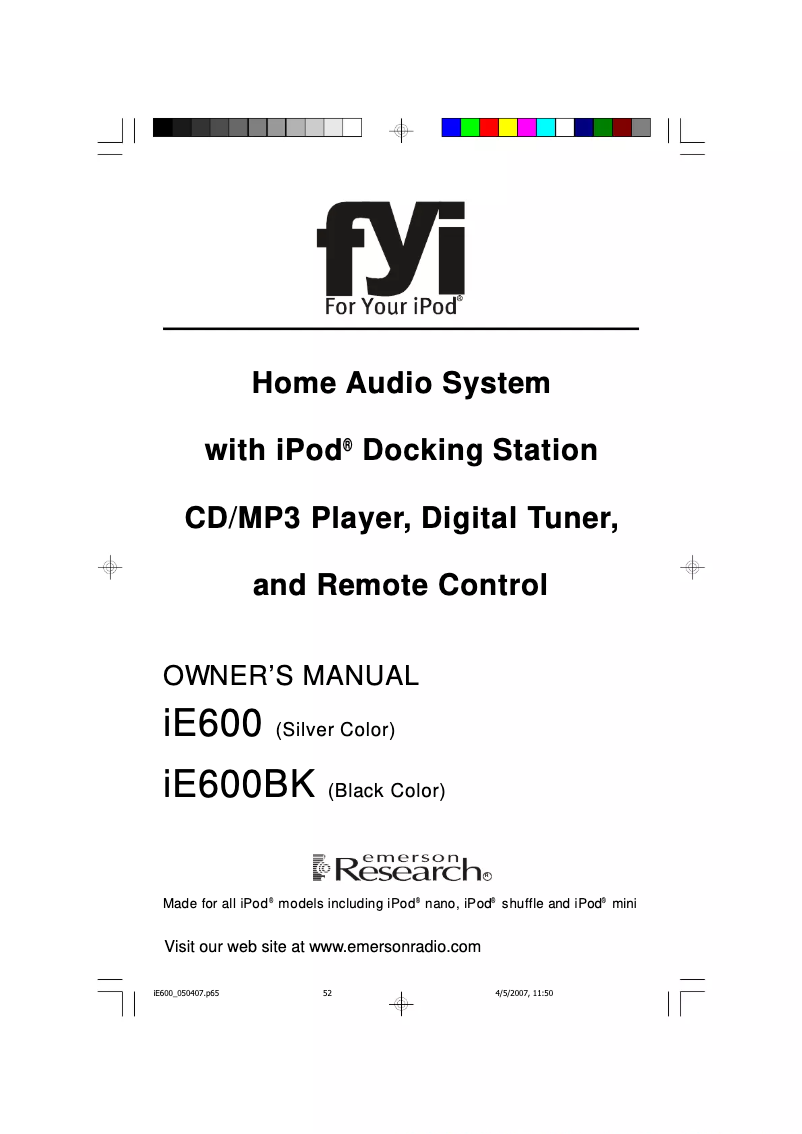 Image de la première page du manuel de l'appareil iE600