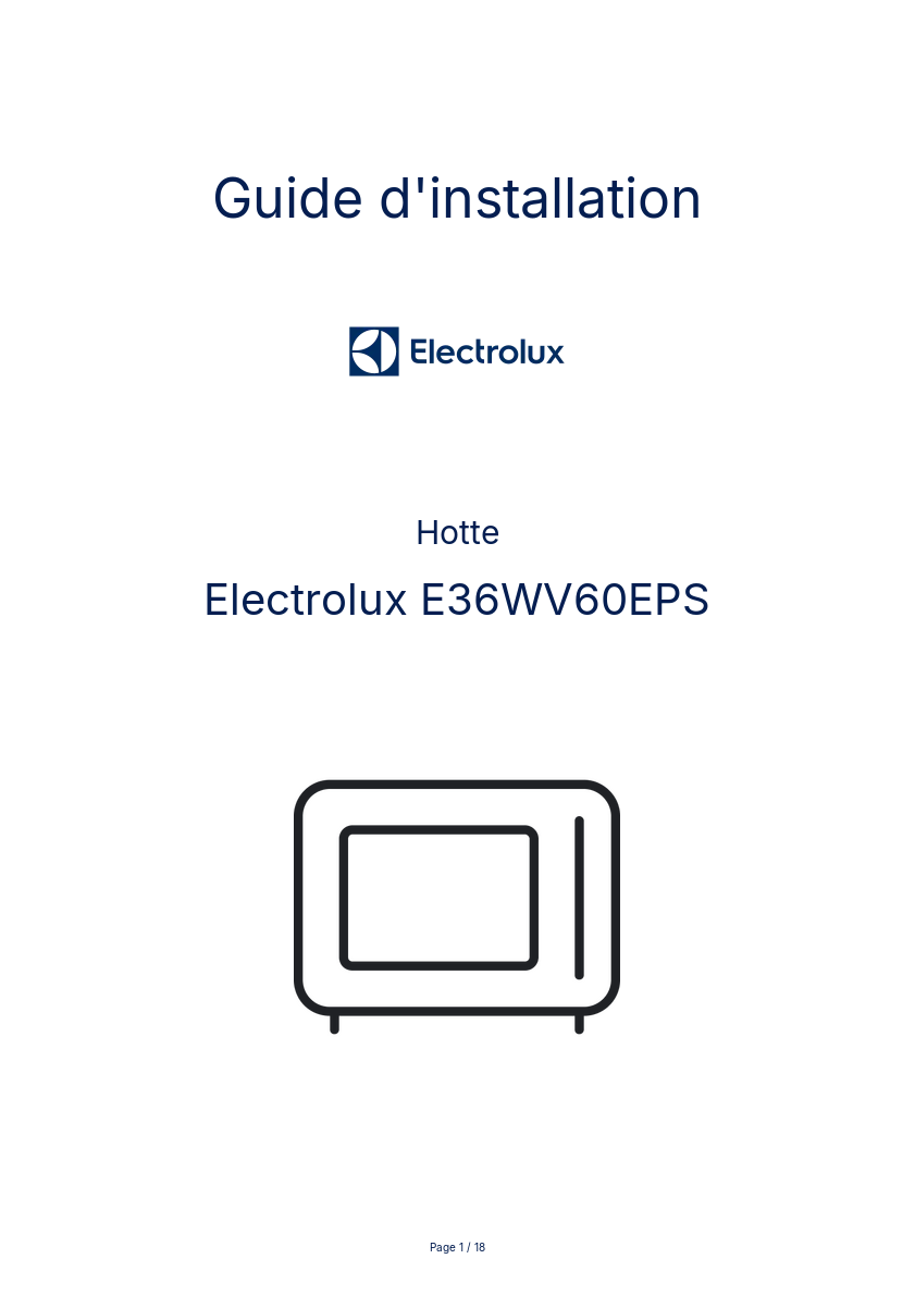 Page n°1 - Guide d'installation Electrolux E36WV60EPS