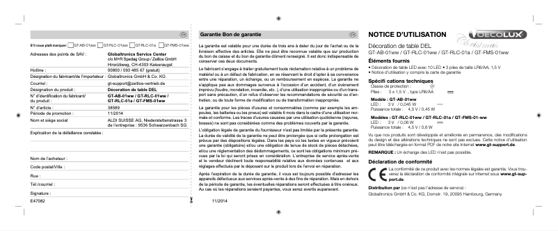 Page 1 of the manual User Manual Oecolux GT-FMS-01ww