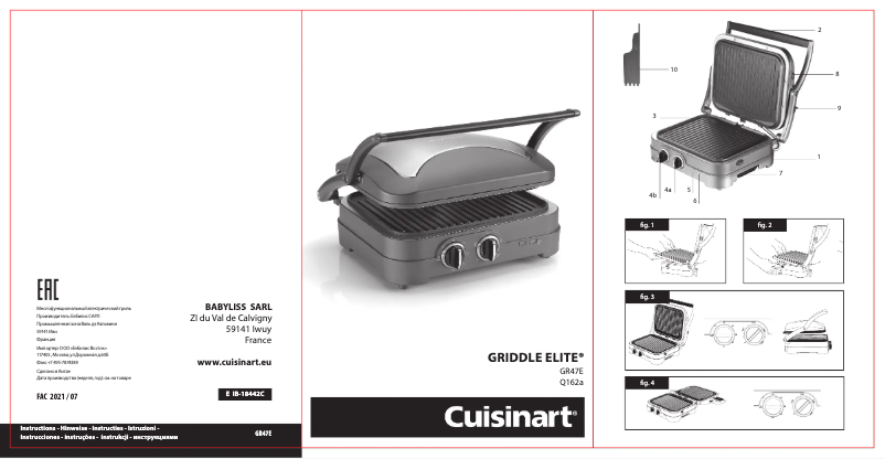 Page 1 de la notice Manuel utilisateur Cuisinart Griddler Elite GR47E