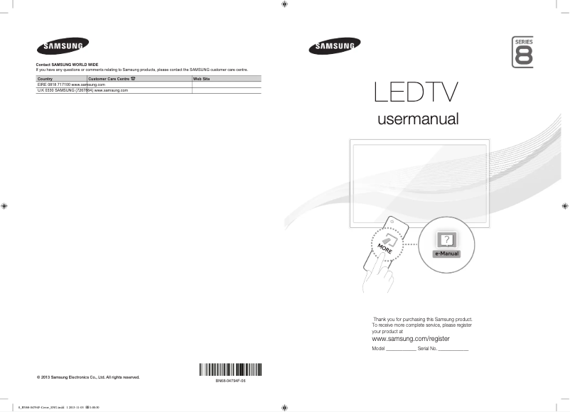 Page 1 de la notice Manuel utilisateur Samsung UE46F8000ST