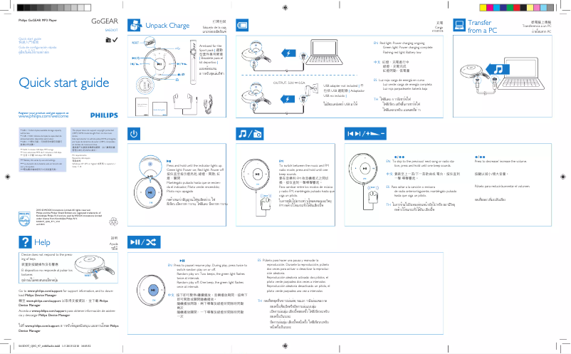 Page n°1 - Guide de démarrage rapide Philips SA5DOT02WF