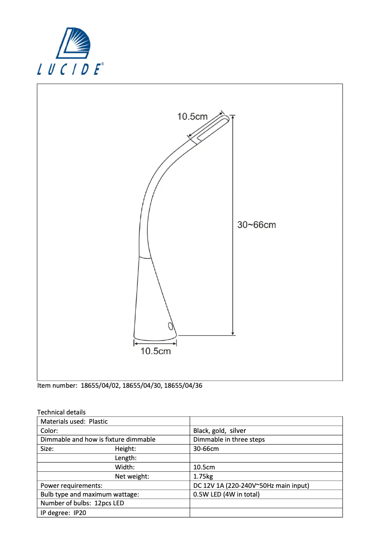 Page 1 de la notice Manuel utilisateur Lucide Goosy led 18655/04/36