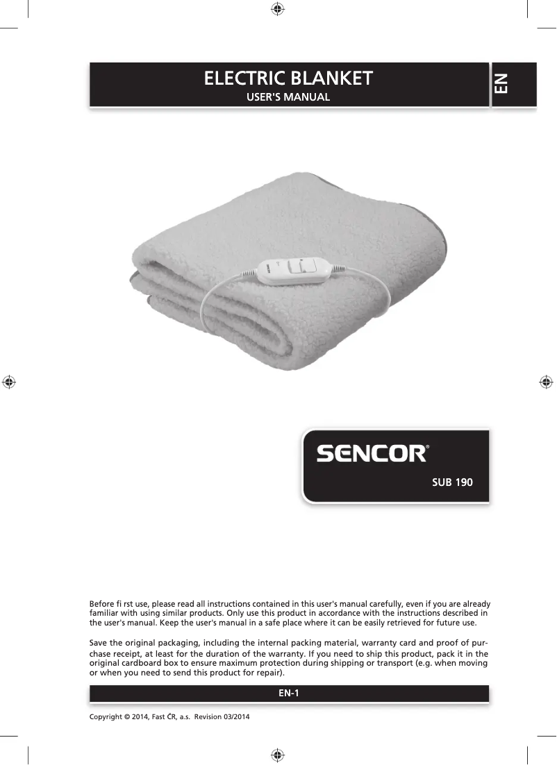 Page 1 de la notice Manuel utilisateur Sencor SUB 190